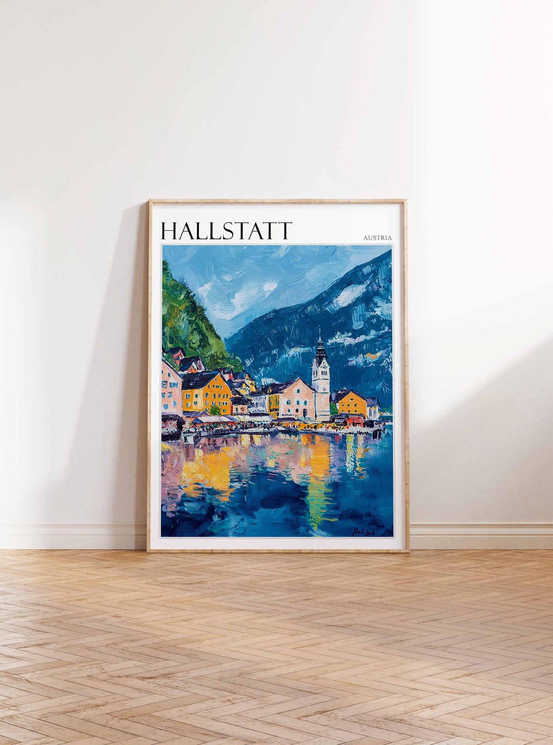 Hallstatt Austria Lake Reflections Church Impasto Art Poster - Image 3