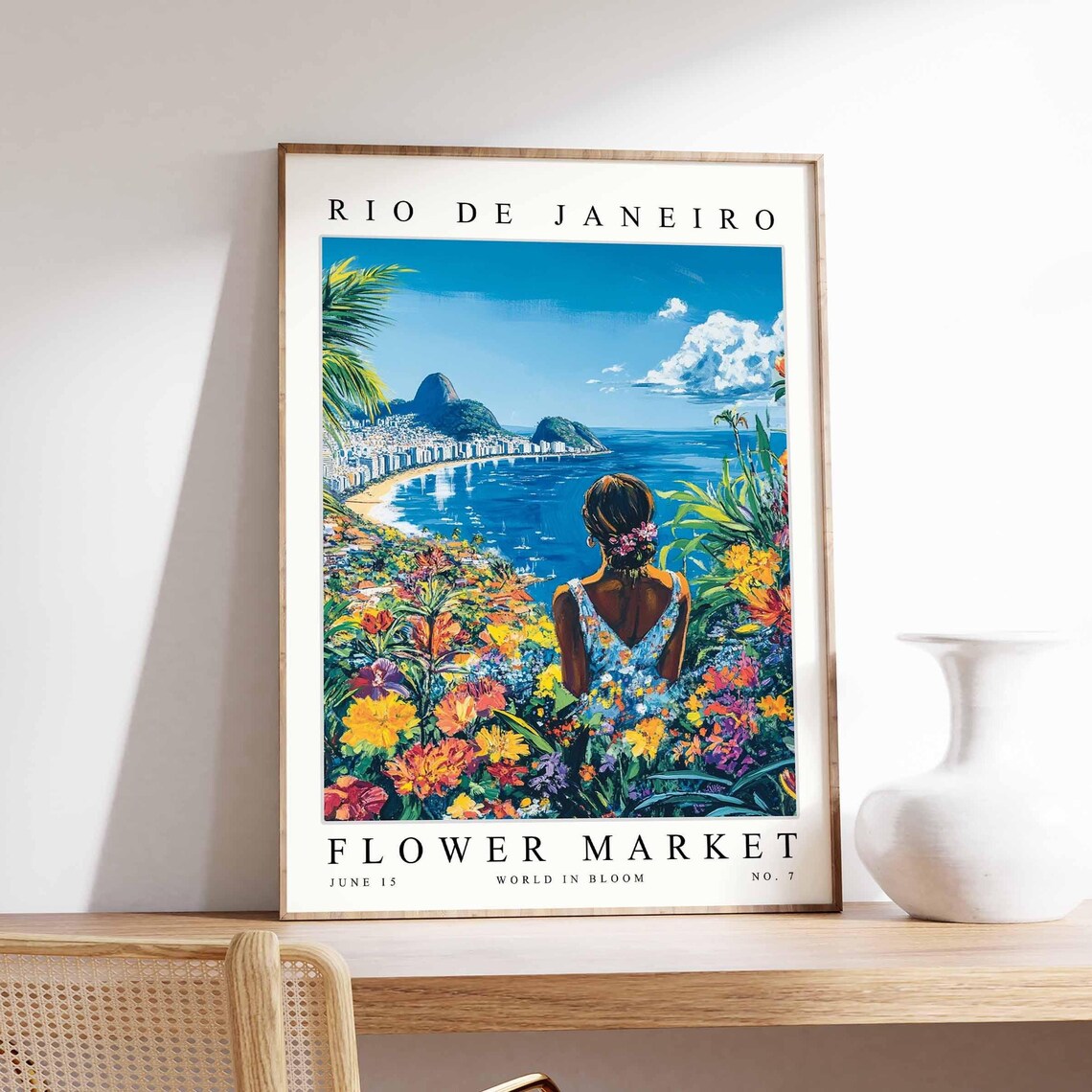 Rio de Janeiro Garden Overlook Woman Bay Sugarloaf Travel Poster