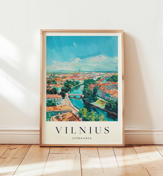 Vilnius Lithuania Old Town River Panorama Colorful Travel Art Poster