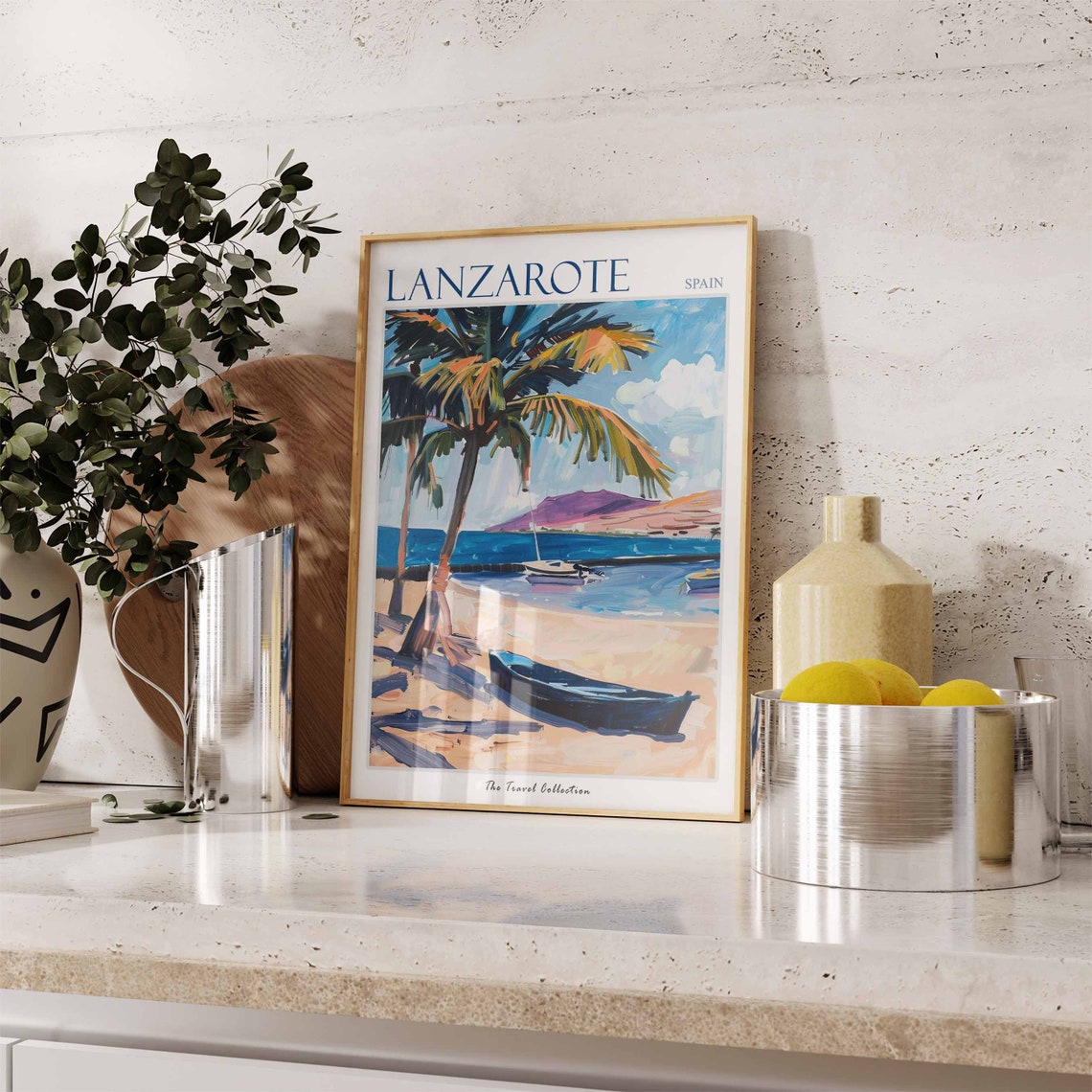 Lanzarote Spain Tropical Palm Beach Painted Travel Art Poster - Image 2