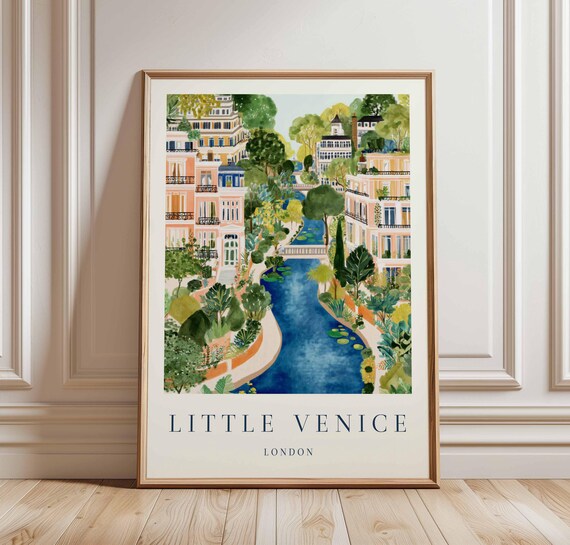 Little Venice London Winding Canal Watercolor Lush Travel Poster