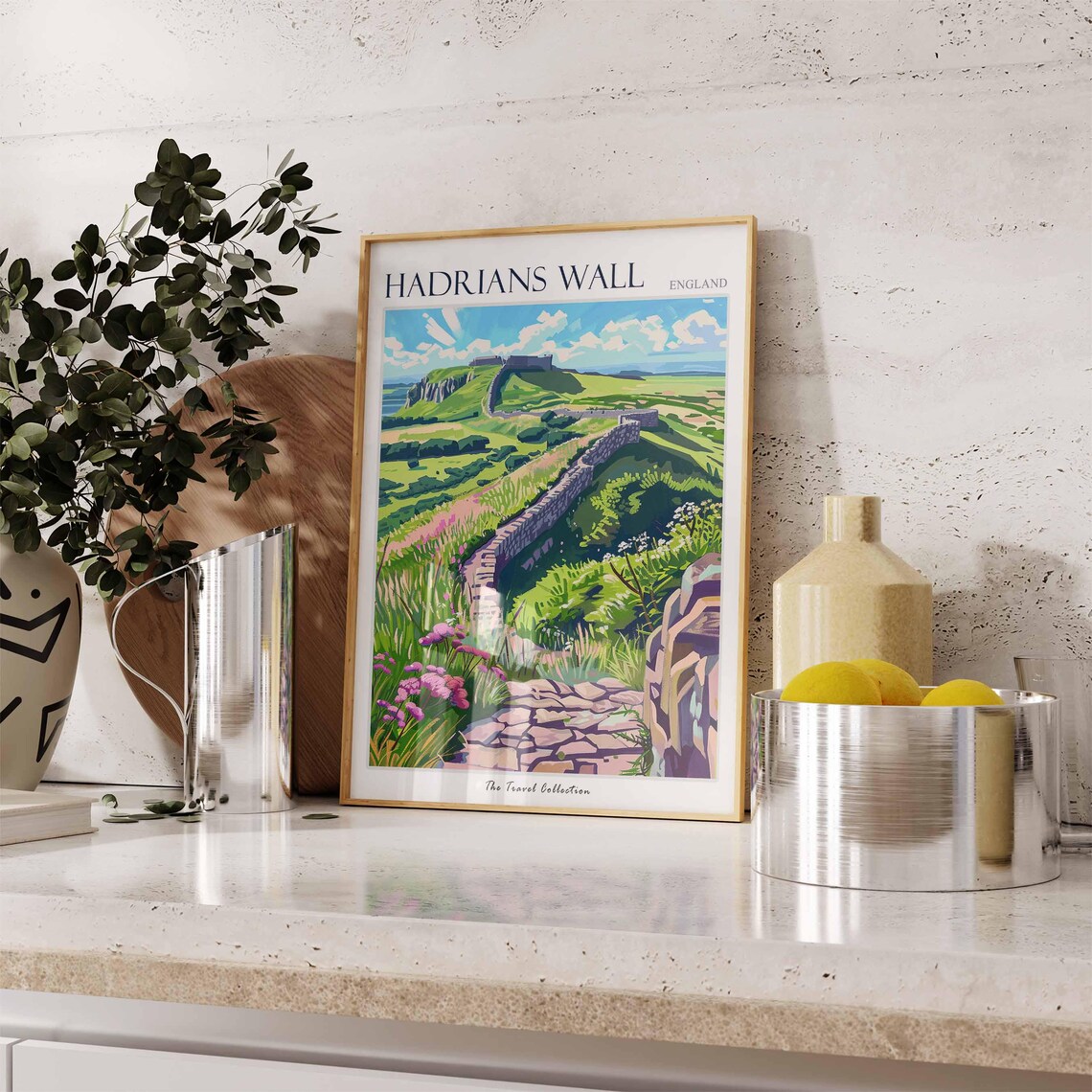 Hadrians Wall England Green Hill Travel Poster Ancient Wall Fort Art - Image 3