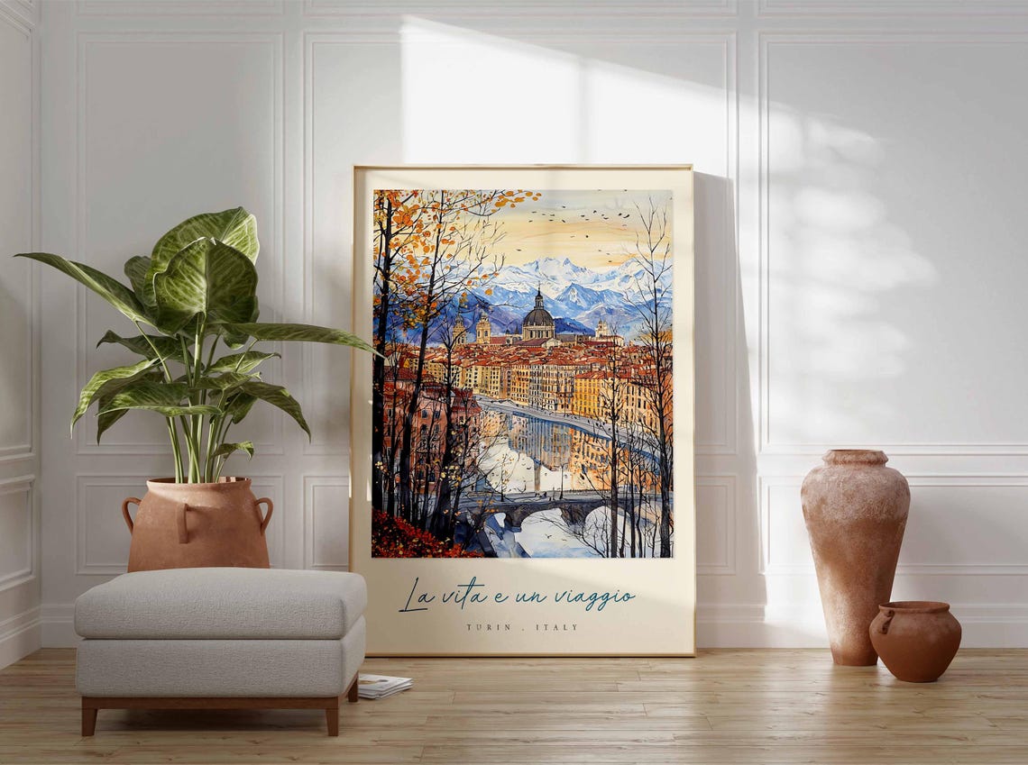Turin Autumn Cityscape La Vita E Un Viaggio Alps River Poster - Image 3