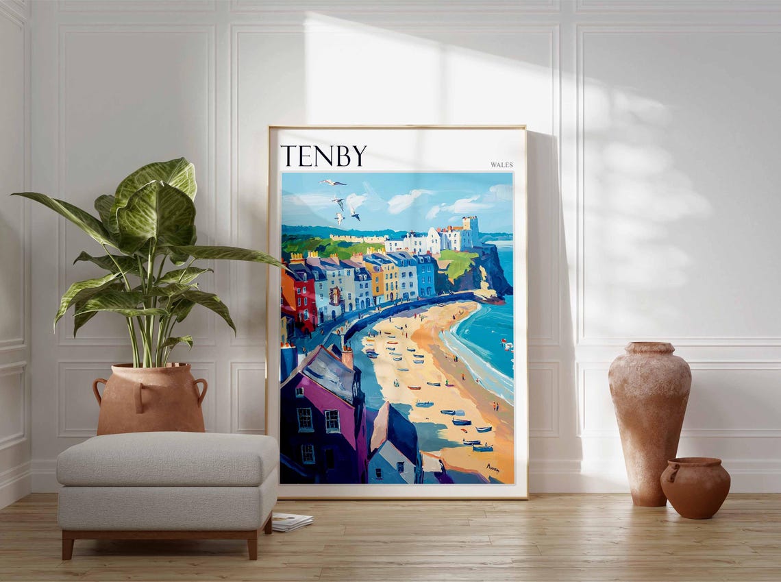 Tenby Poster Wales Poster Uk Travel Poster Coastal Wall Art Uk Home Decor Welsh Travel Decor Tenby Travel Print Wales Travel Print - Image 2