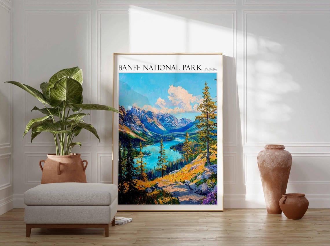 Banff National Park Turquoise Lake Rocky Mountain Pines Poster - Image 2