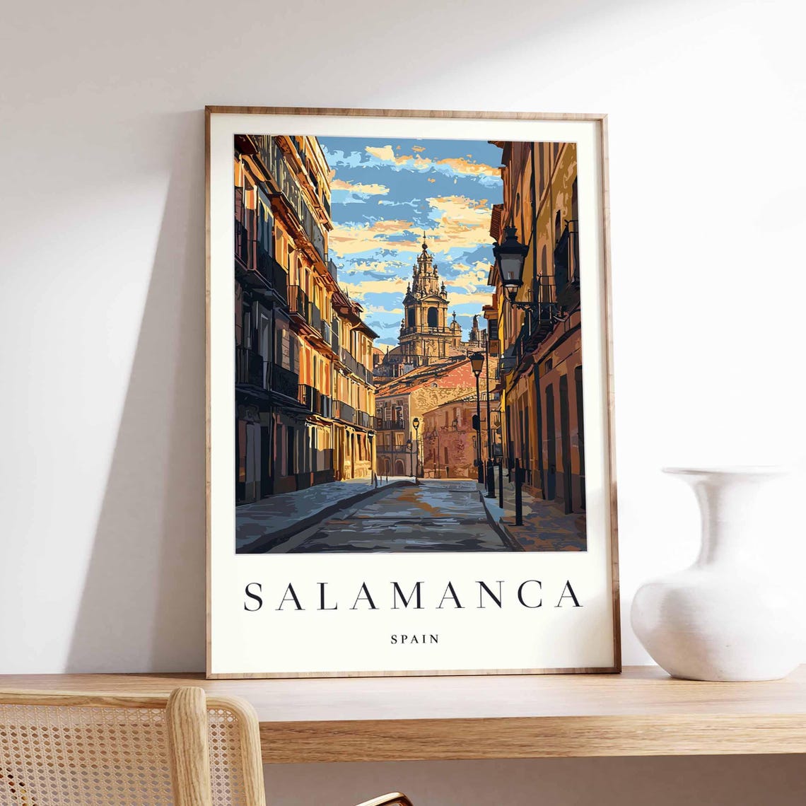 Salamanca Spain Golden Hour Cathedral Old Town Street Scene Poster