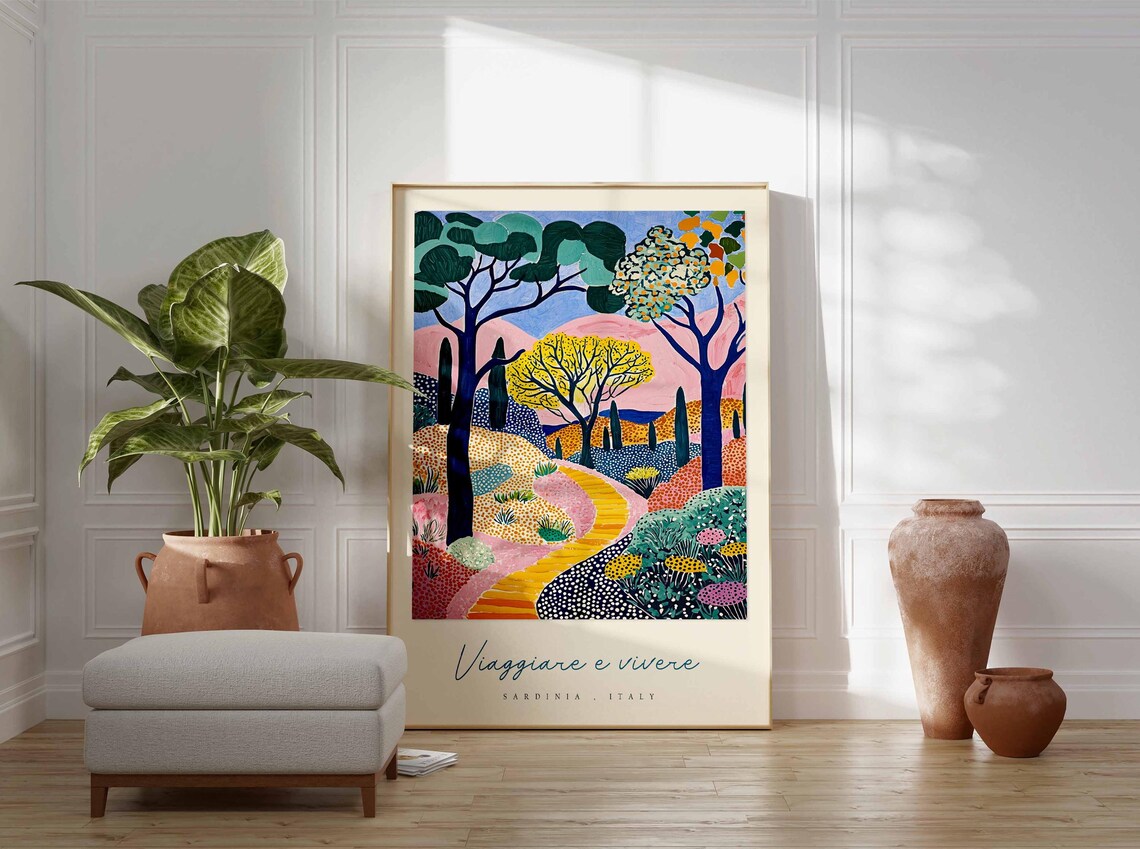 Sardinia Italy Umbrella Pine Grove Winding Golden Path Art Poster - Image 3