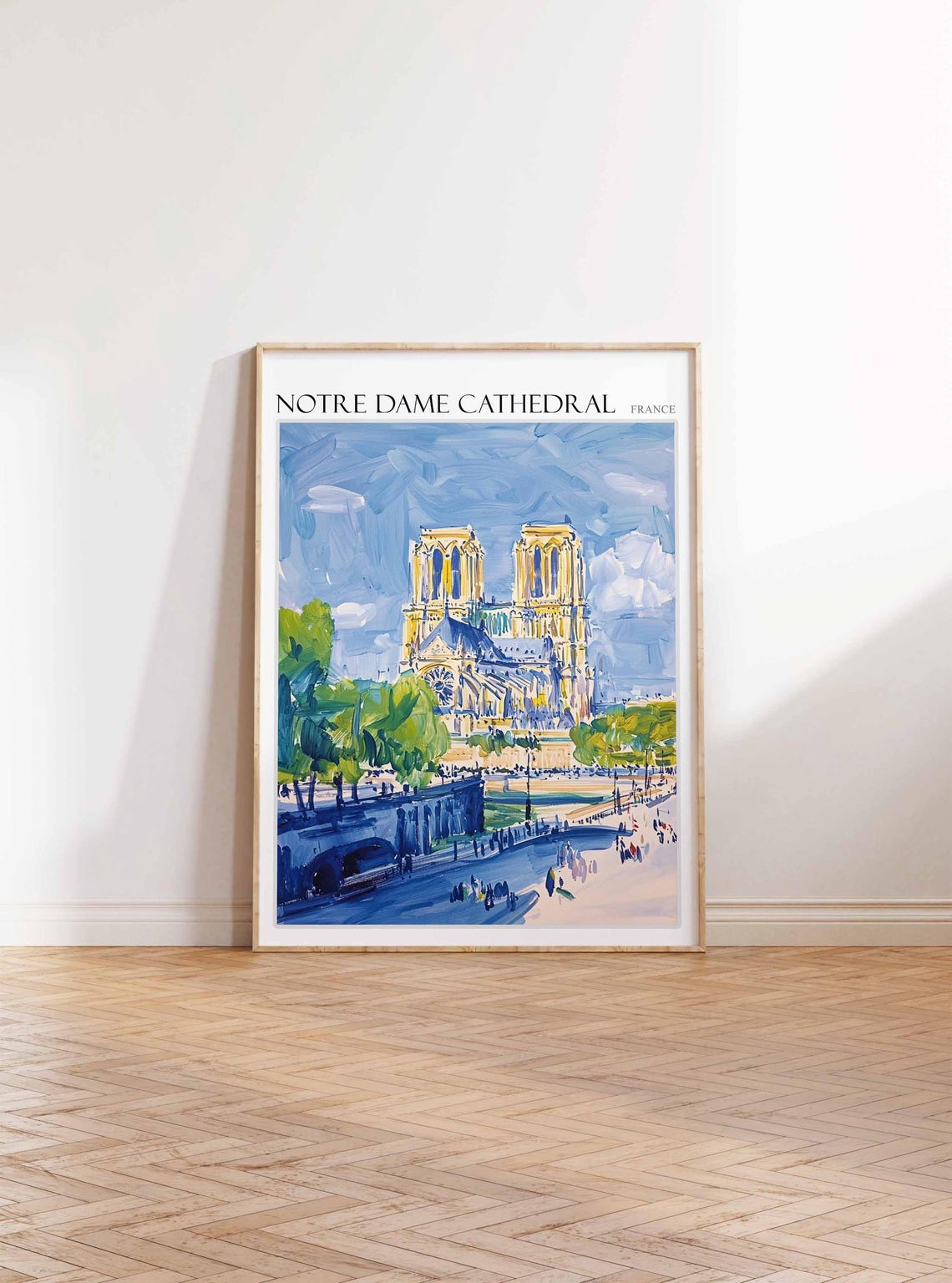 Notre Dame Cathedral Poster Notre Dame Cathedral Travel Print France Travel Poster Tropical Decor Travel Gift Floral Print - Image 2