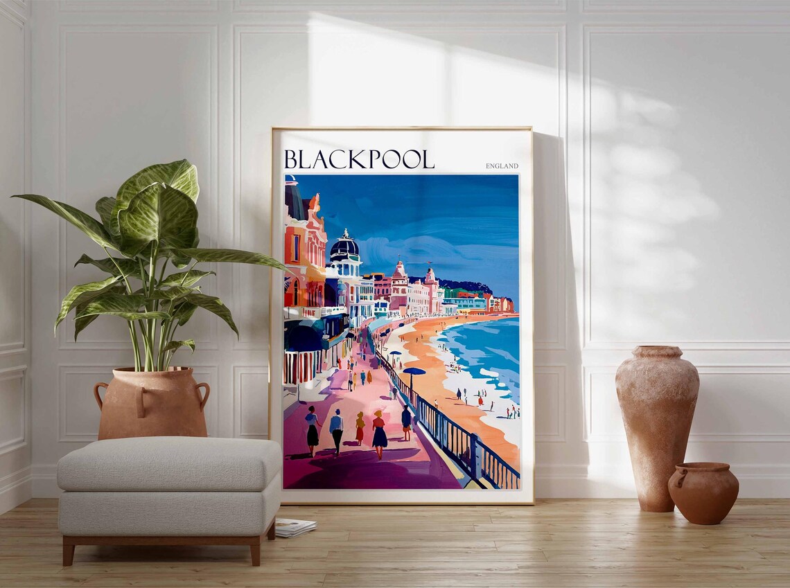Blackpool Promenade Strollers Seafront Hotels Bold England Coast Poster - Image 3
