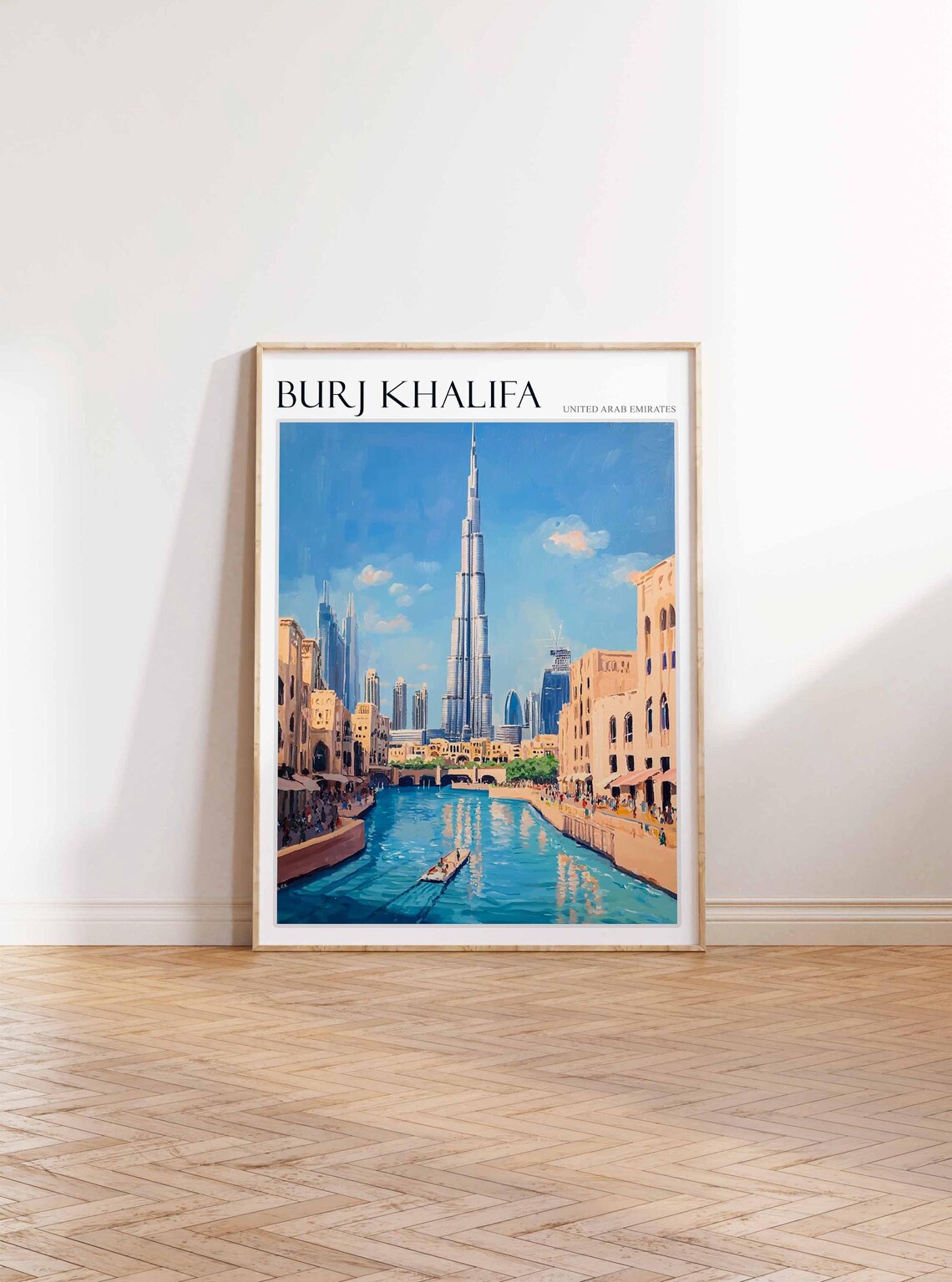 Burj Khalifa Dubai Old Town Canal and Boat Oil Painting Poster - Image 3