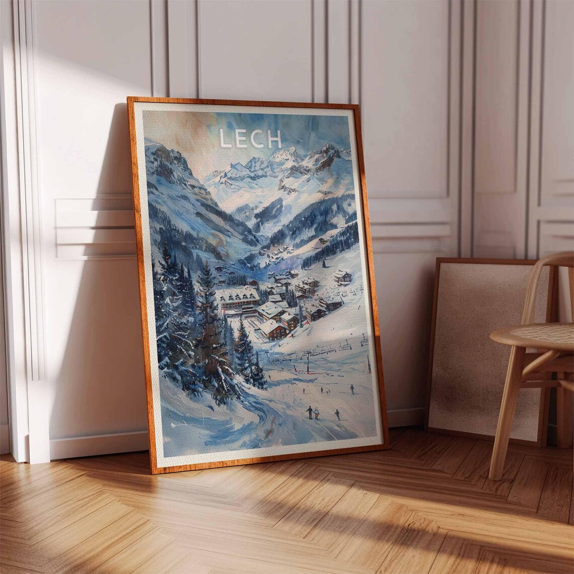 Lech Austria Ski Resort Village Chairlifts Skiers Peaks Poster - Image 3