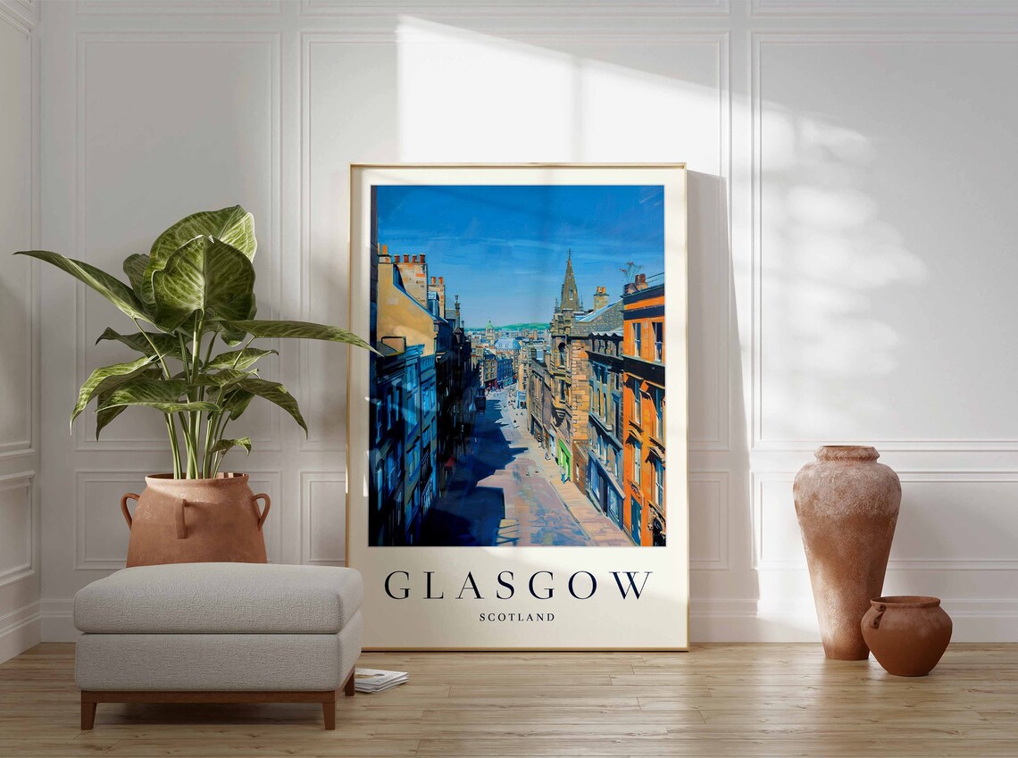 Glasgow Scotland Historic Narrow Street Old Town View Travel Poster - Image 3