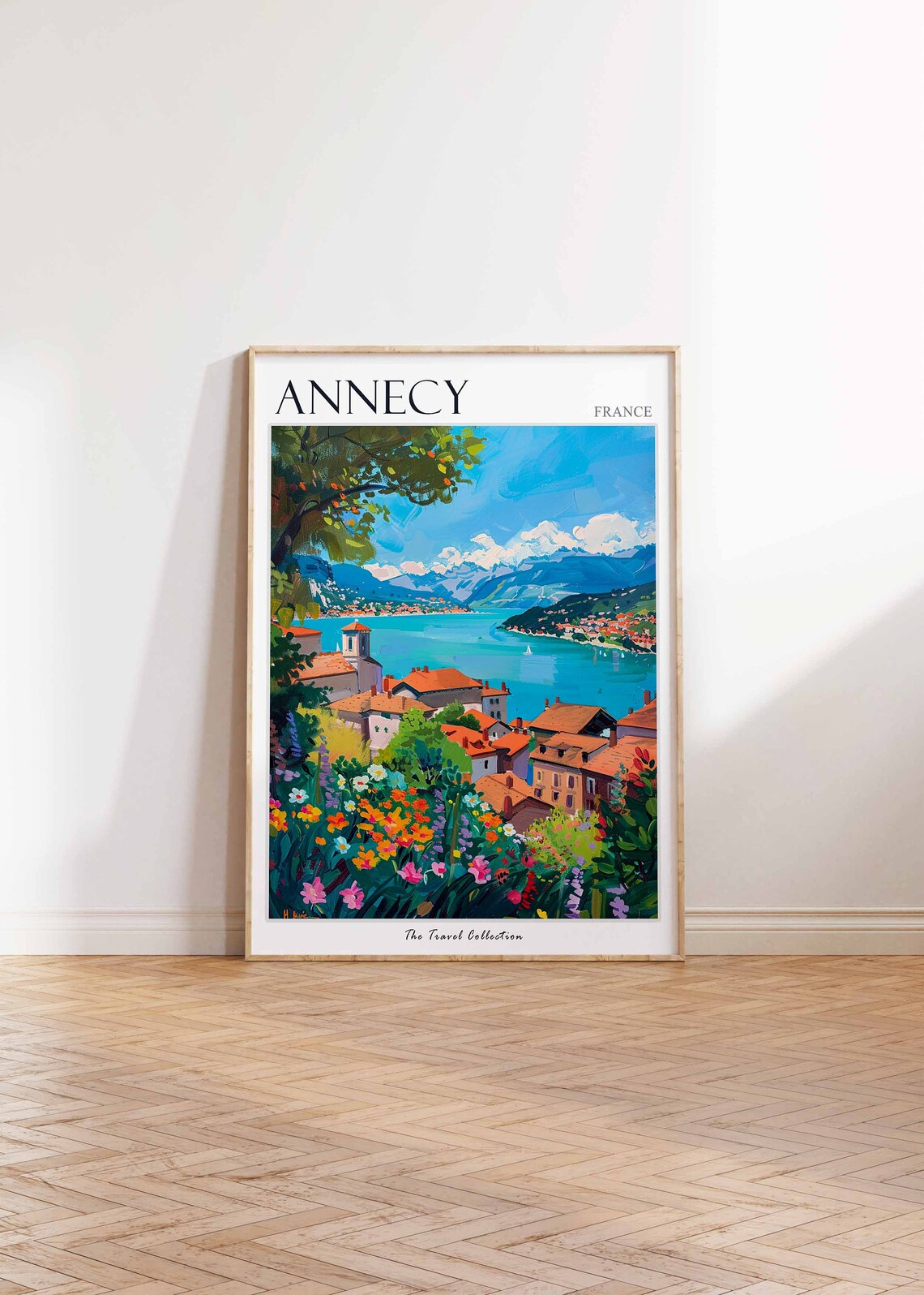 Annecy France Painted Lake Town Wildflower Vintage Travel Poster Art - Image 2