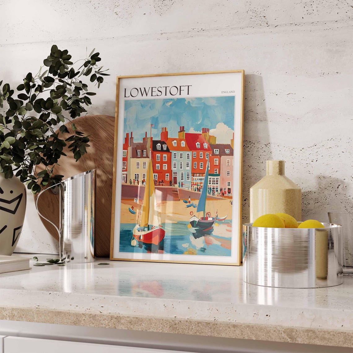 Lowestoft England Fishing Boats Harbor Red Brick Seafront Poster - Image 2
