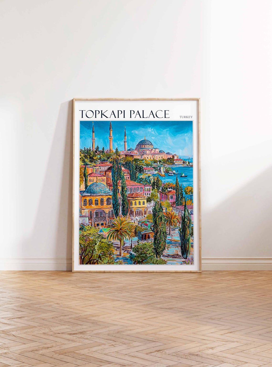 Topkapi Palace Panoramic Cypress Harbor Boats Painted Poster - Image 2