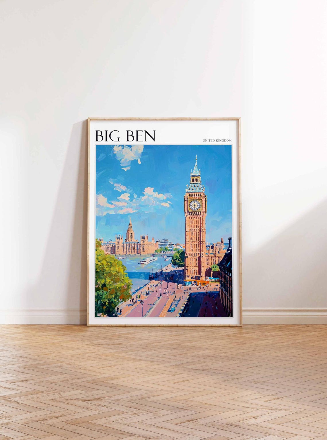 Big Ben United Kingdom Aerial Thames View With Boats Art Poster - Image 3