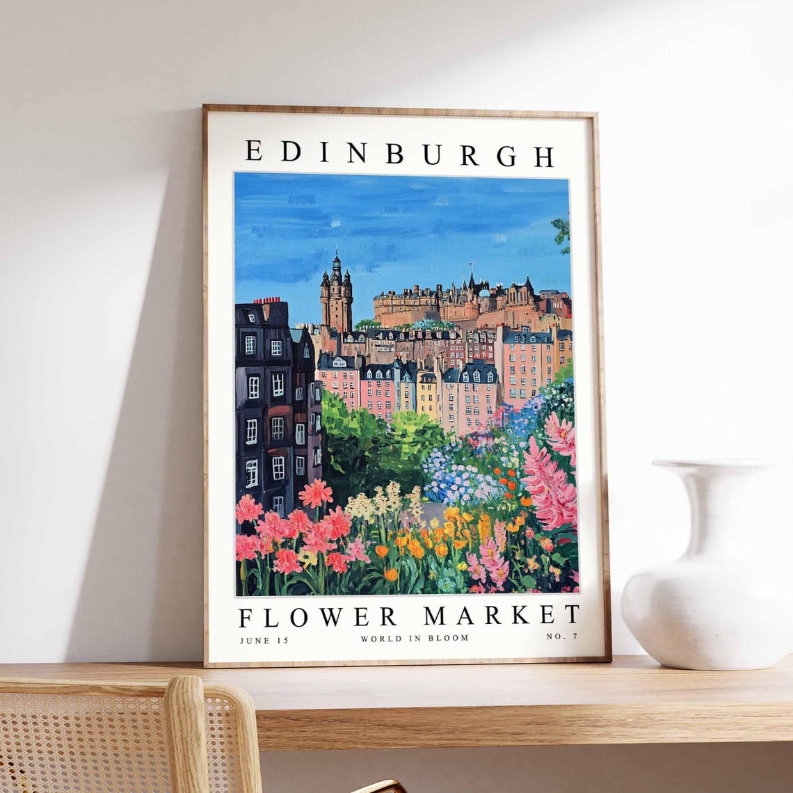 Edinburgh Flower Market Castle View Over Blooming City Poster