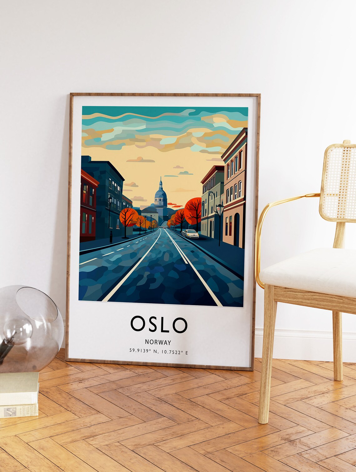 Oslo Norway City Street Cathedral Dome Sunset Nordic Travel Art Poster - Image 2