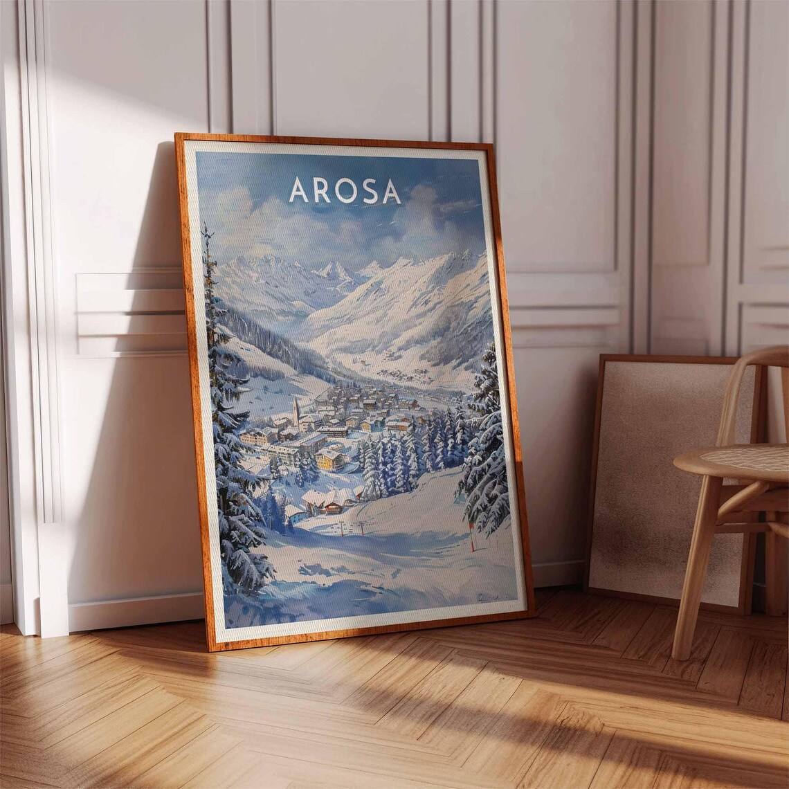 Arosa Swiss Alps Panoramic Town Valley Church Tower Ski Poster - Image 2