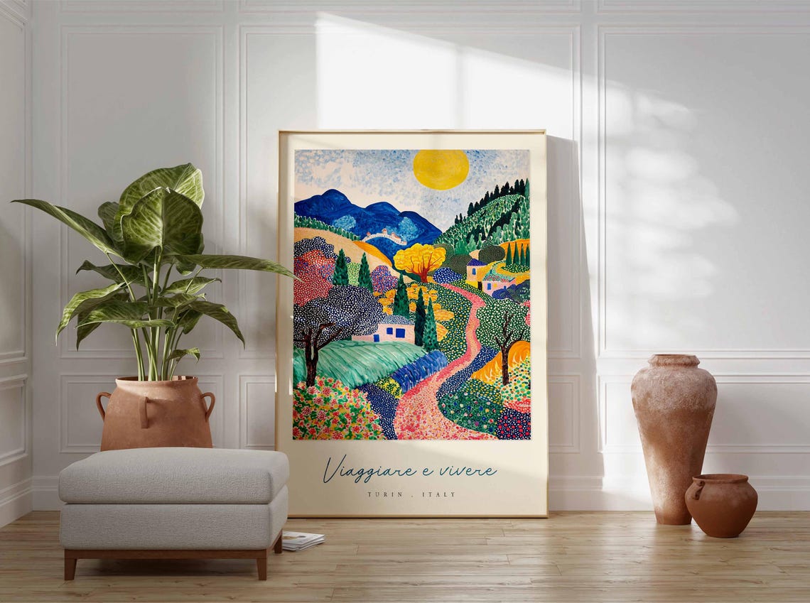 Turin Mountain Valley Viaggiare E Vivere Stylized Sun Poster - Image 3