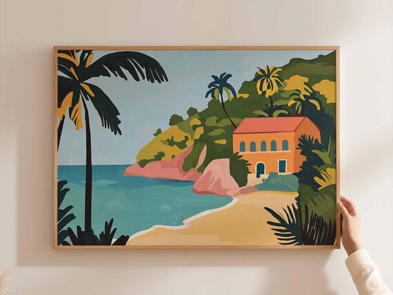 Caribbean Poster Tropical Island Travel Print Beach Wall Art Coastal Home Decor