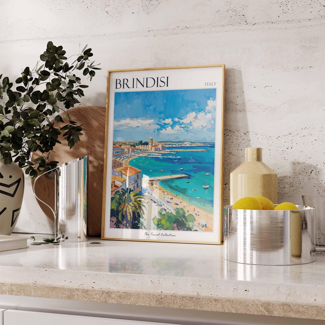 Brindisi Italy Harbor Bay Beach Town Church Tower Travel Poster - Image 3