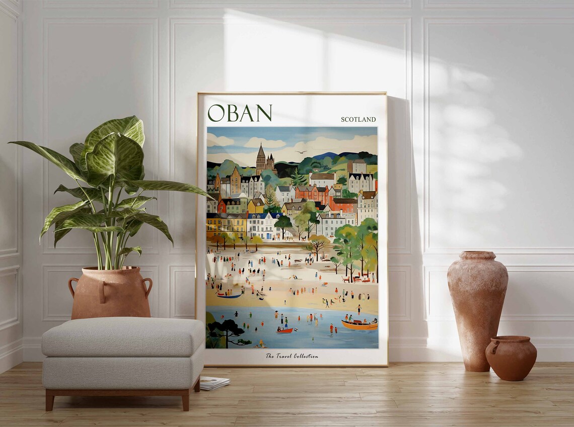 Oban Scotland Beach Park Rowboats People Waterfront Travel Poster - Image 3