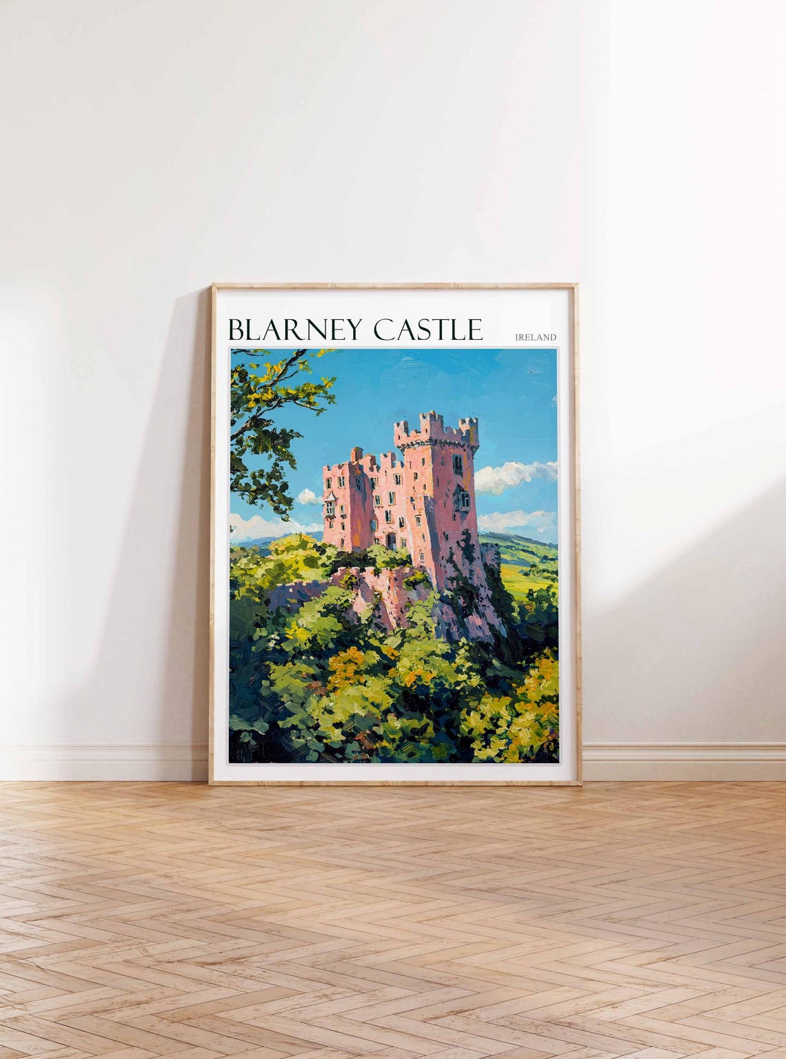 Blarney Castle Ireland Pink Castle Rising Over Green Valley Poster - Image 3