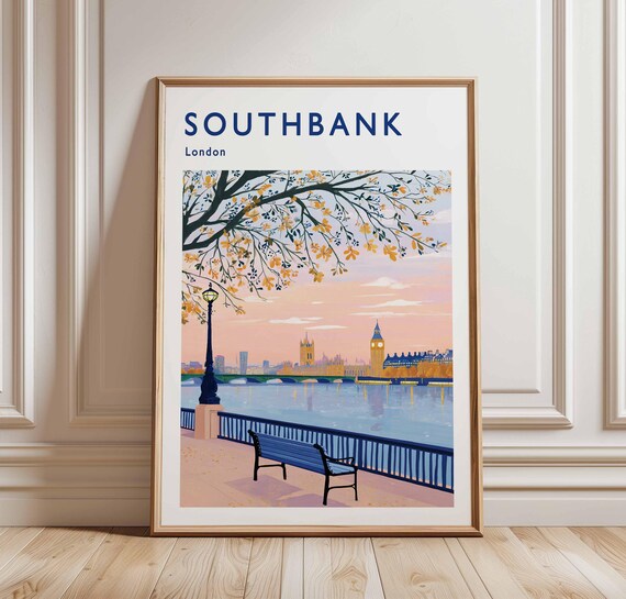 Southbank London Travel Poster Thames River Uk City Art