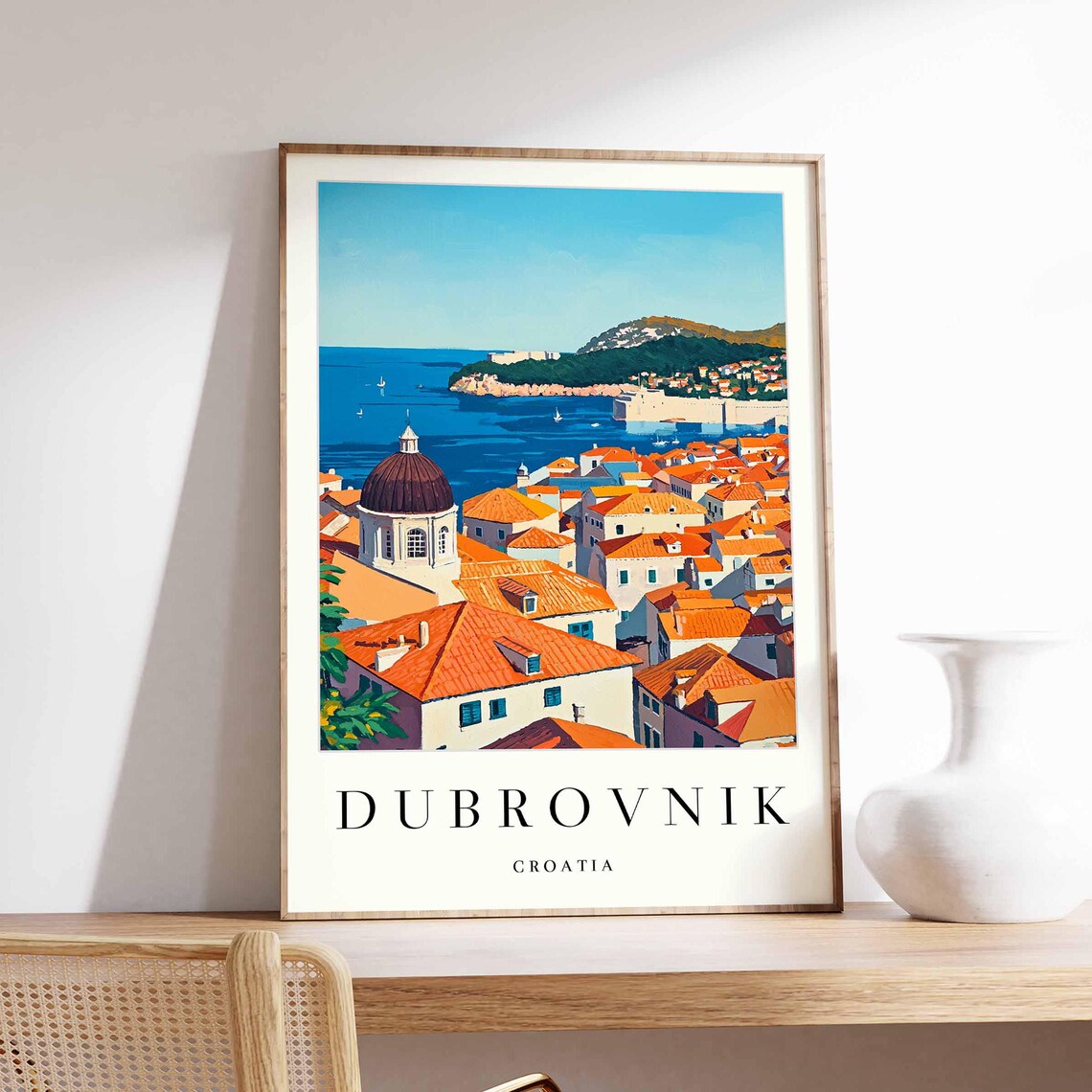 Dubrovnik Croatia Cathedral Dome Island Sea Skyline Travel Poster
