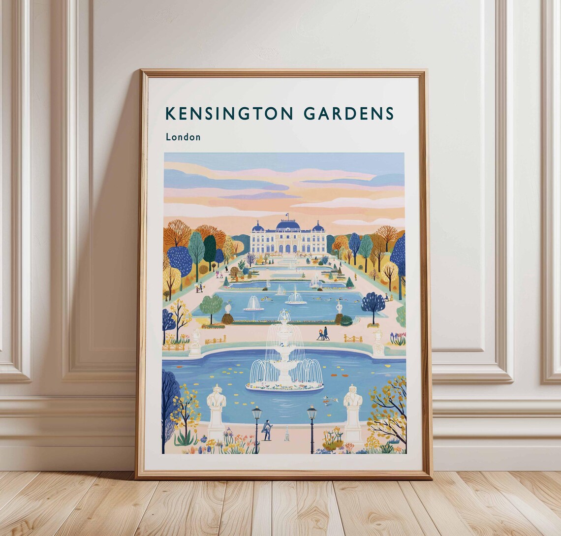 Kensington Gardens London Sunset Fountains Statues Evening Garden Poster