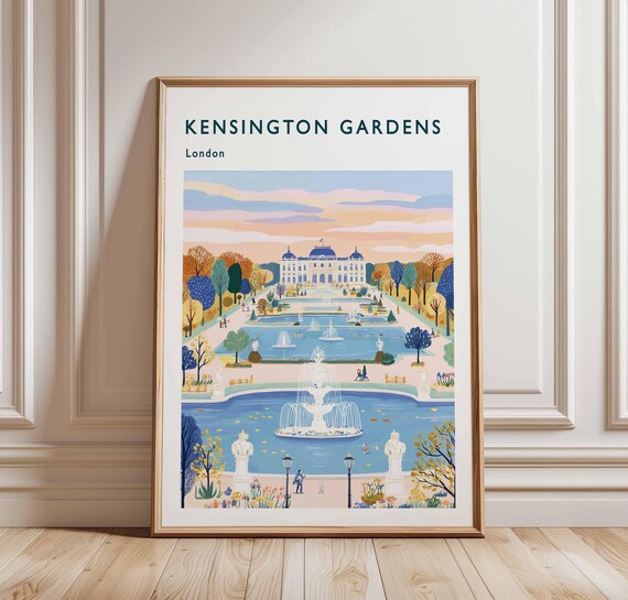 Kensington Gardens London Sunset Fountains Statues Evening Garden Poster