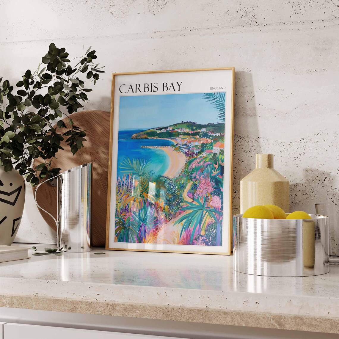 Carbis Bay England Tropical Garden Overlooking Curved Bay Poster Art - Image 2