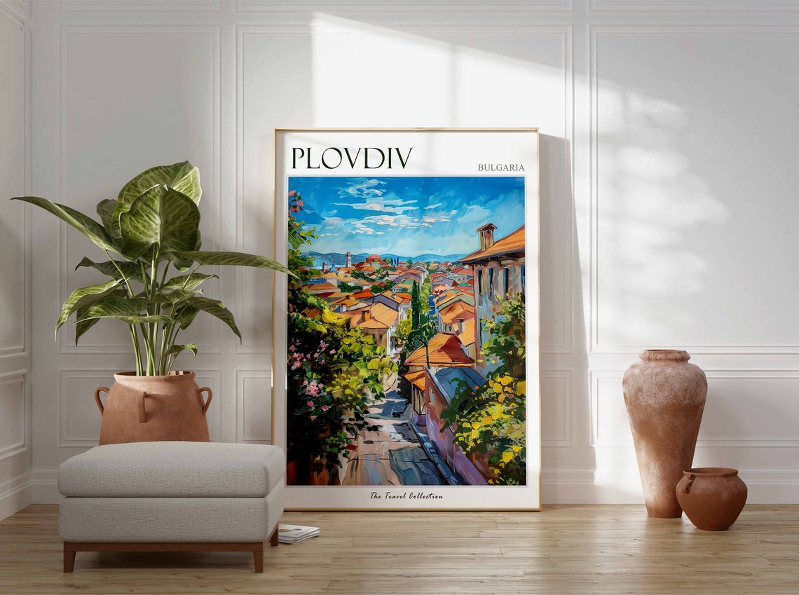 Plovdiv Bulgaria Blooming Flower Lined Old Town Street Travel Poster - Image 2