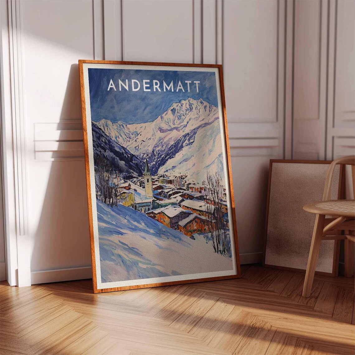 Andermatt Switzerland Church Tower In Snowy Village Peaks Poster - Image 2