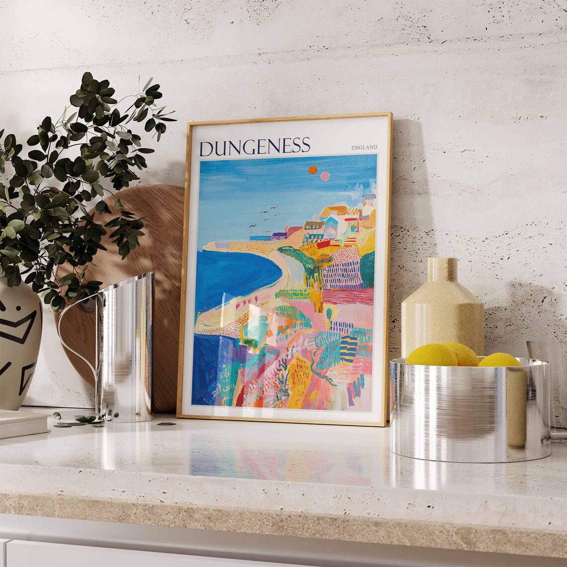 Dungeness England Colorful Abstract Coastal Town Cove Artwork Poster - Image 2