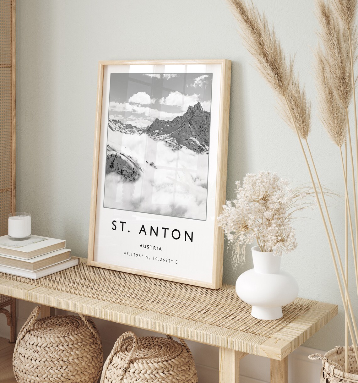 St. Anton Austria Black and White Alpine Peaks Minimalist Travel Poster - Image 2