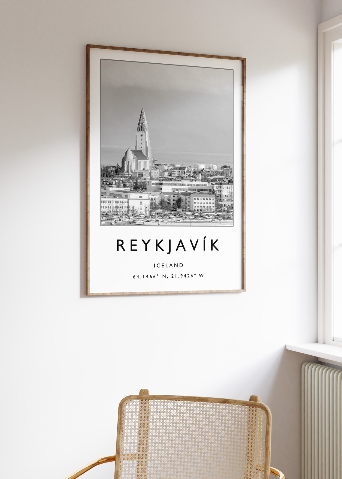 Reykjavik Iceland Hallgrimskirkja Church City Black White Photo Poster - Image 3