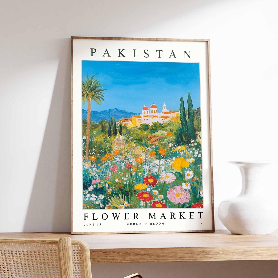 Pakistan Red Dome Hill Village Wildflower Meadow Garden Market Poster