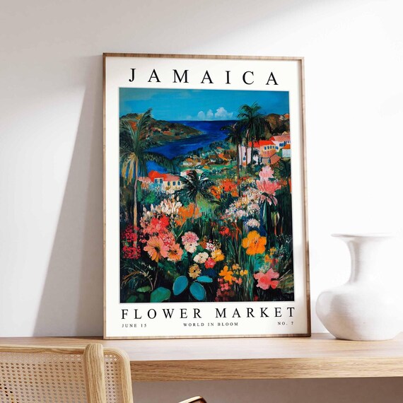 Jamaica Flower Market Poster Print Jamaican Floral Wall Art Decor Botanical Caribbean Travel