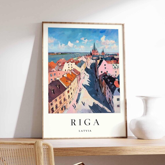 Riga Latvia Birdseye View Of Colorful Old Town Street Travel Poster
