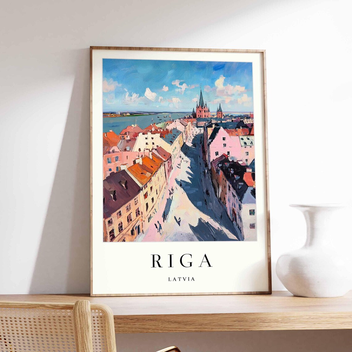 Riga Latvia Birdseye View Of Colorful Old Town Street Travel Poster