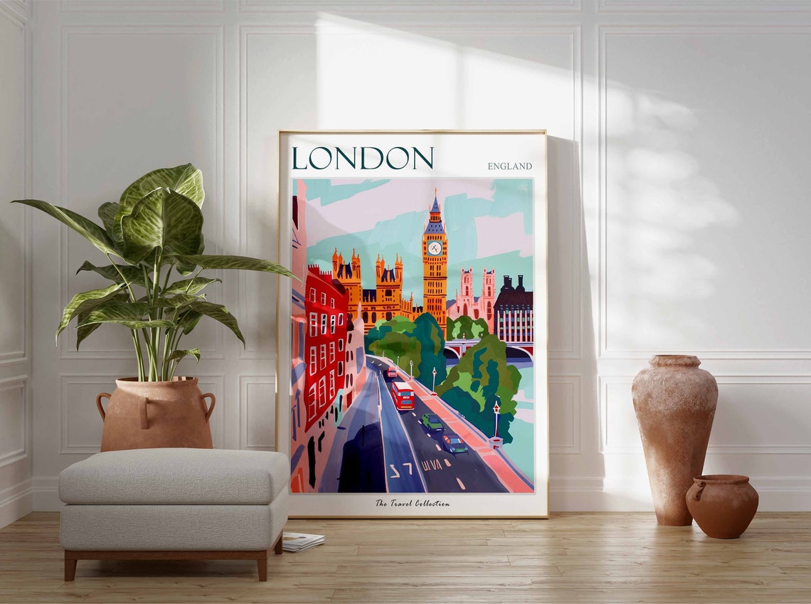 London Poster London Travel Print Tropical Decor City Wall Art British Decor England Travel Print London Gift London Travel Poster - Image 3