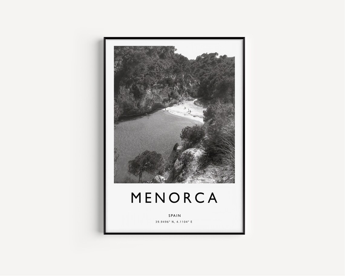 Balearic Menorca Spain Black And White Coastal Cove Photo Poster - Image 2