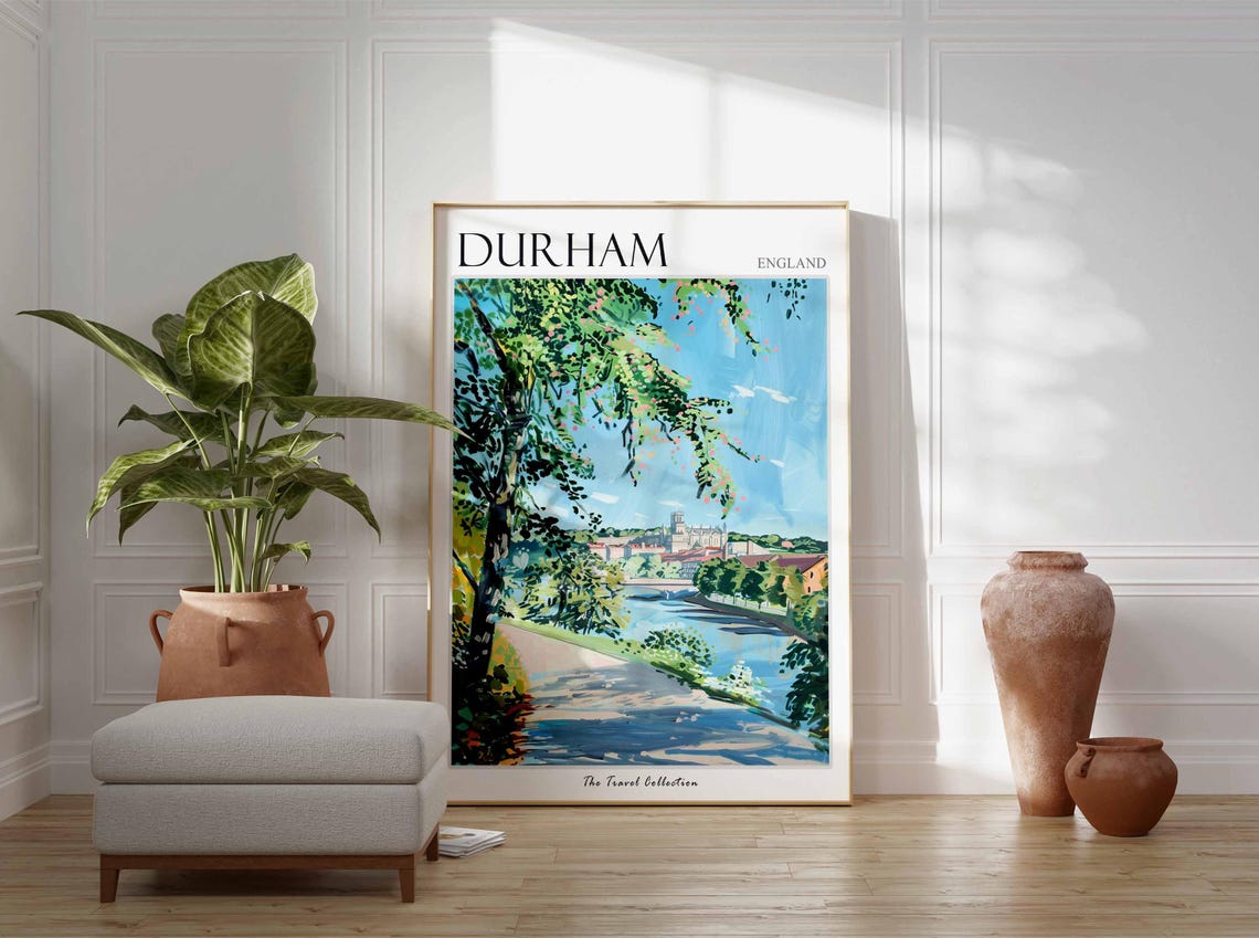 Durham England Cathedral Riverside Leafy Walk Historic Poster - Image 2