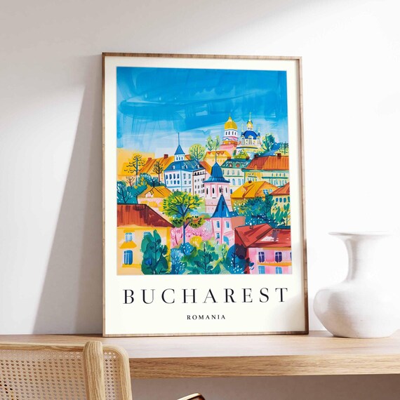 Colorful Bucharest Romania Old Town Church Domes Cityscape Poster