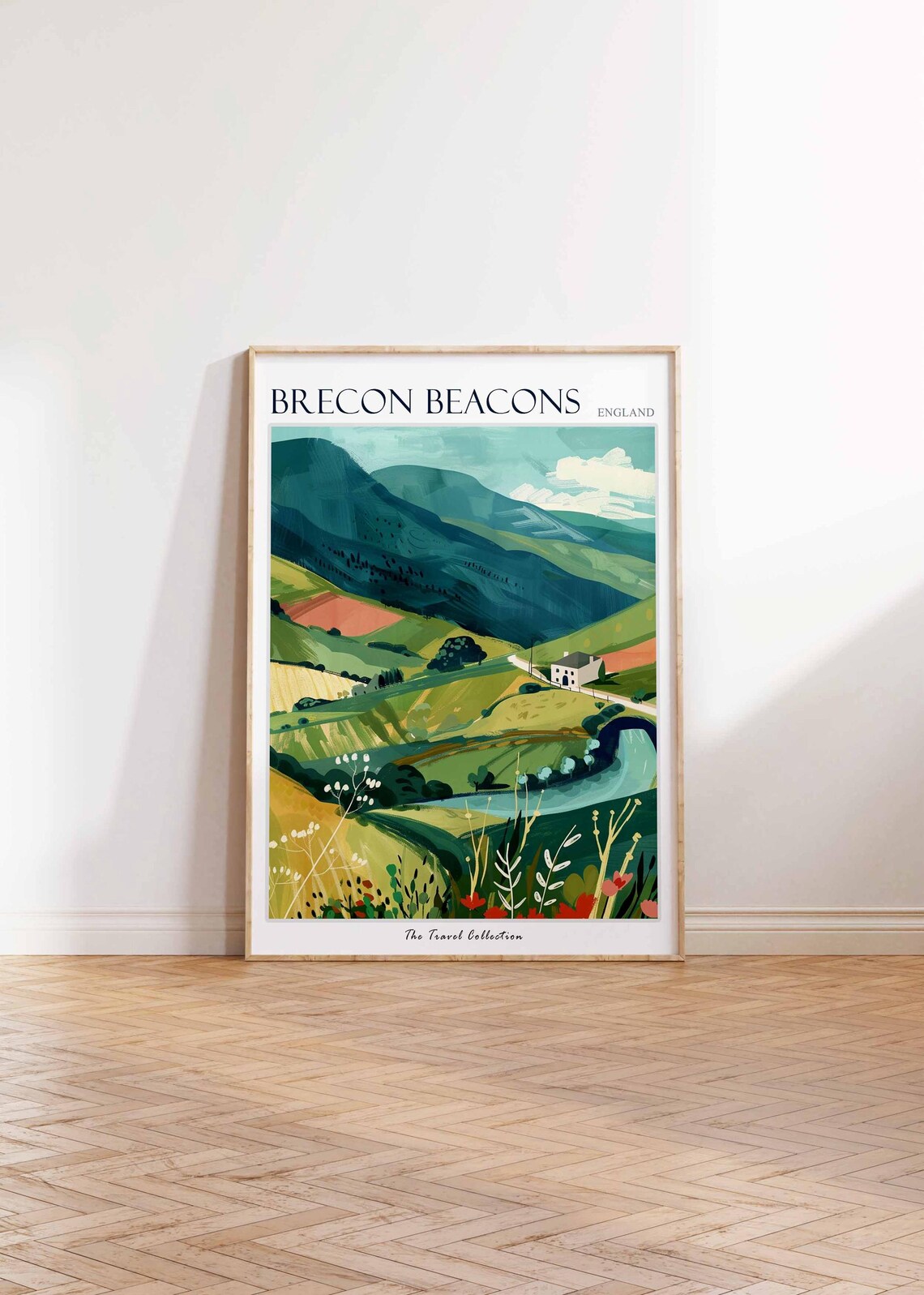 Brecon Beacons Green Valley River Farmhouse Watercolor Poster - Image 2