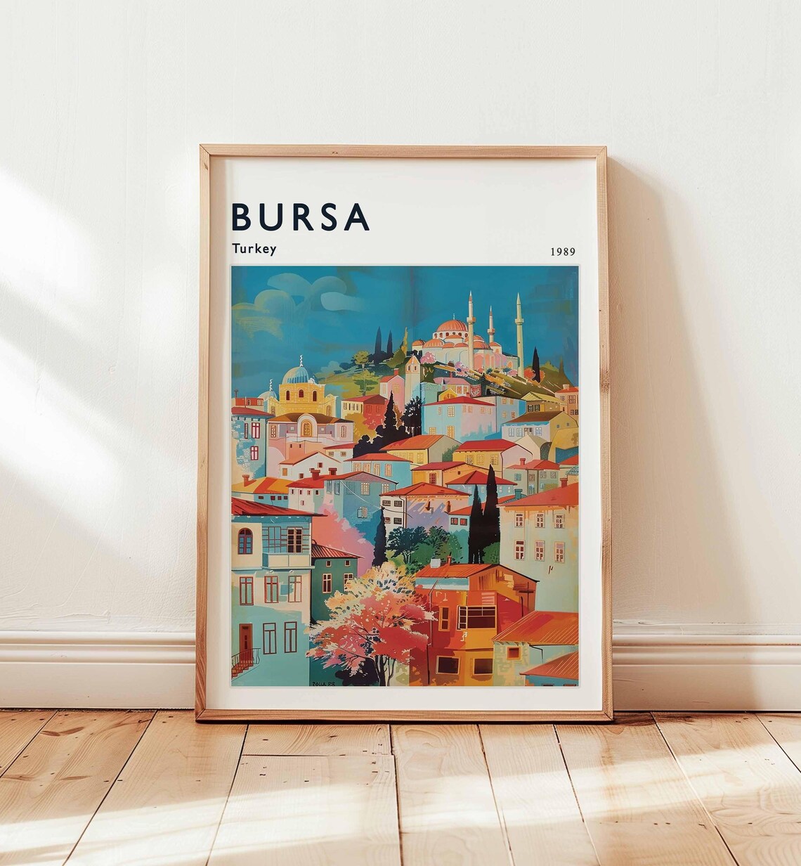 Bursa Turkey 1989 Hilltop Mosque Domes Colorful Skyline Poster