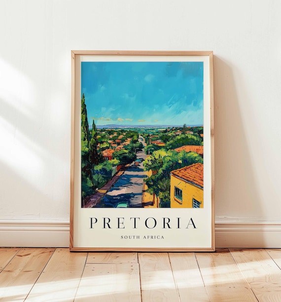 Pretoria South Africa Suburban Street Yellow House Travel Poster