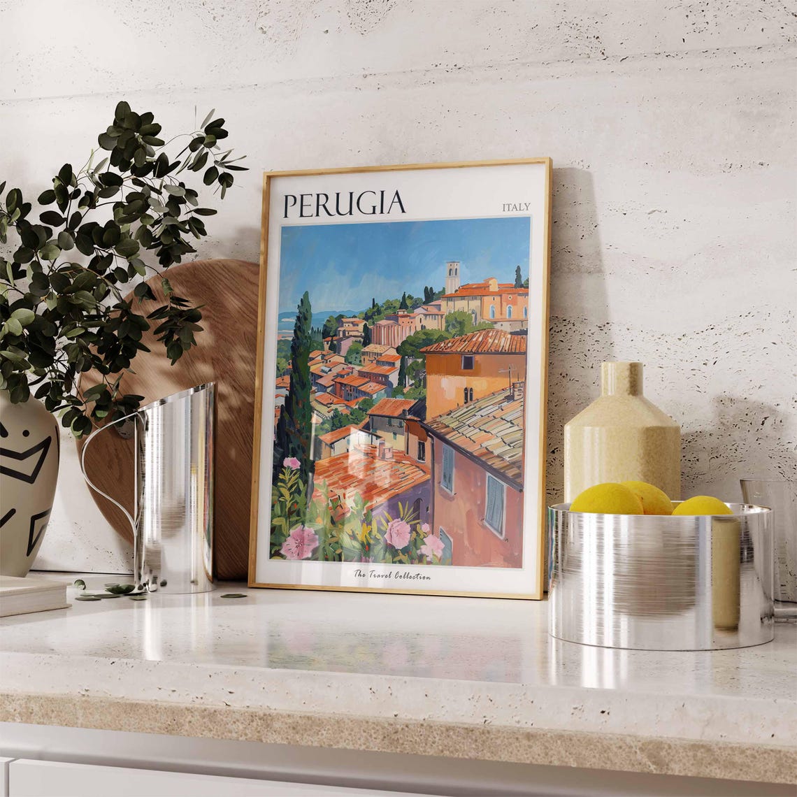 Perugia Italy Terracotta Rooftops Cypress Hilltop Town Poster - Image 3